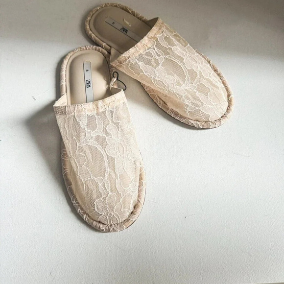 Zara Lace Top Round Toe  summer Slides 41 - Picture 8 of 9